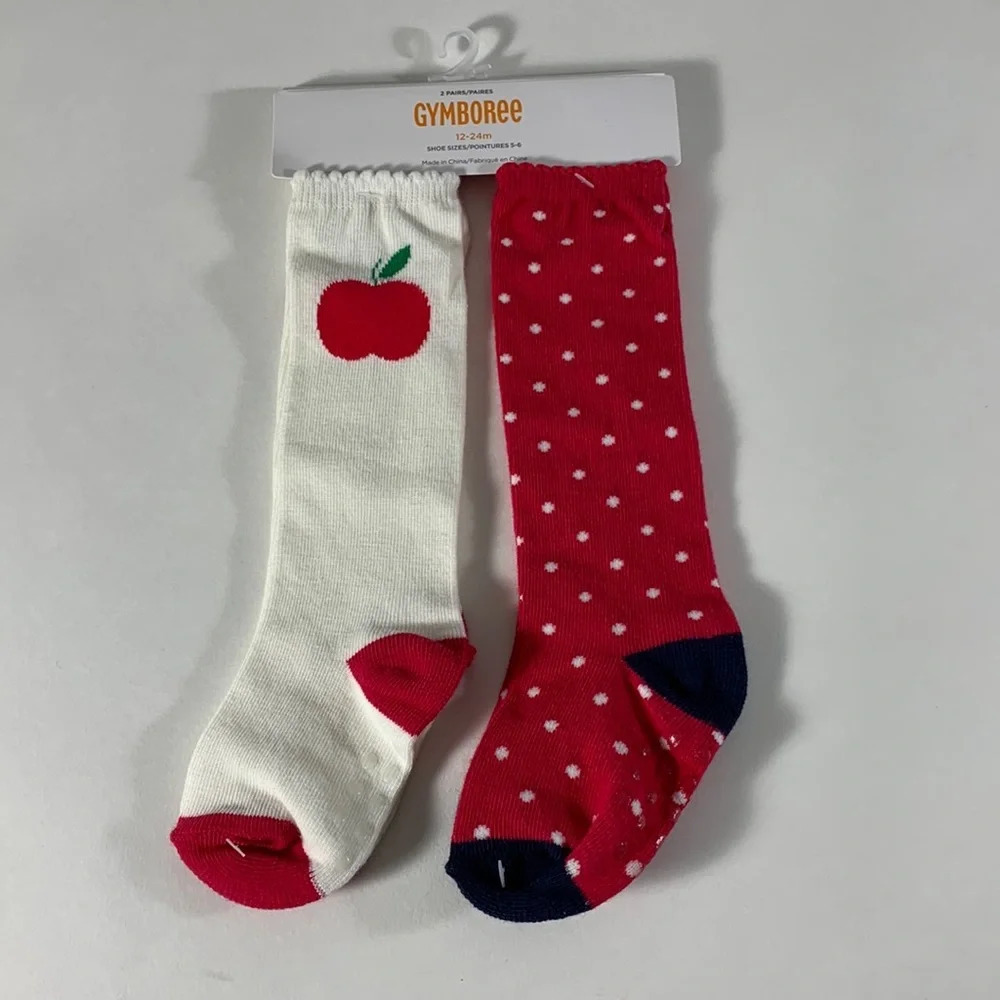 children’s place apple knee high socks and red with white dots sz 12-24 months